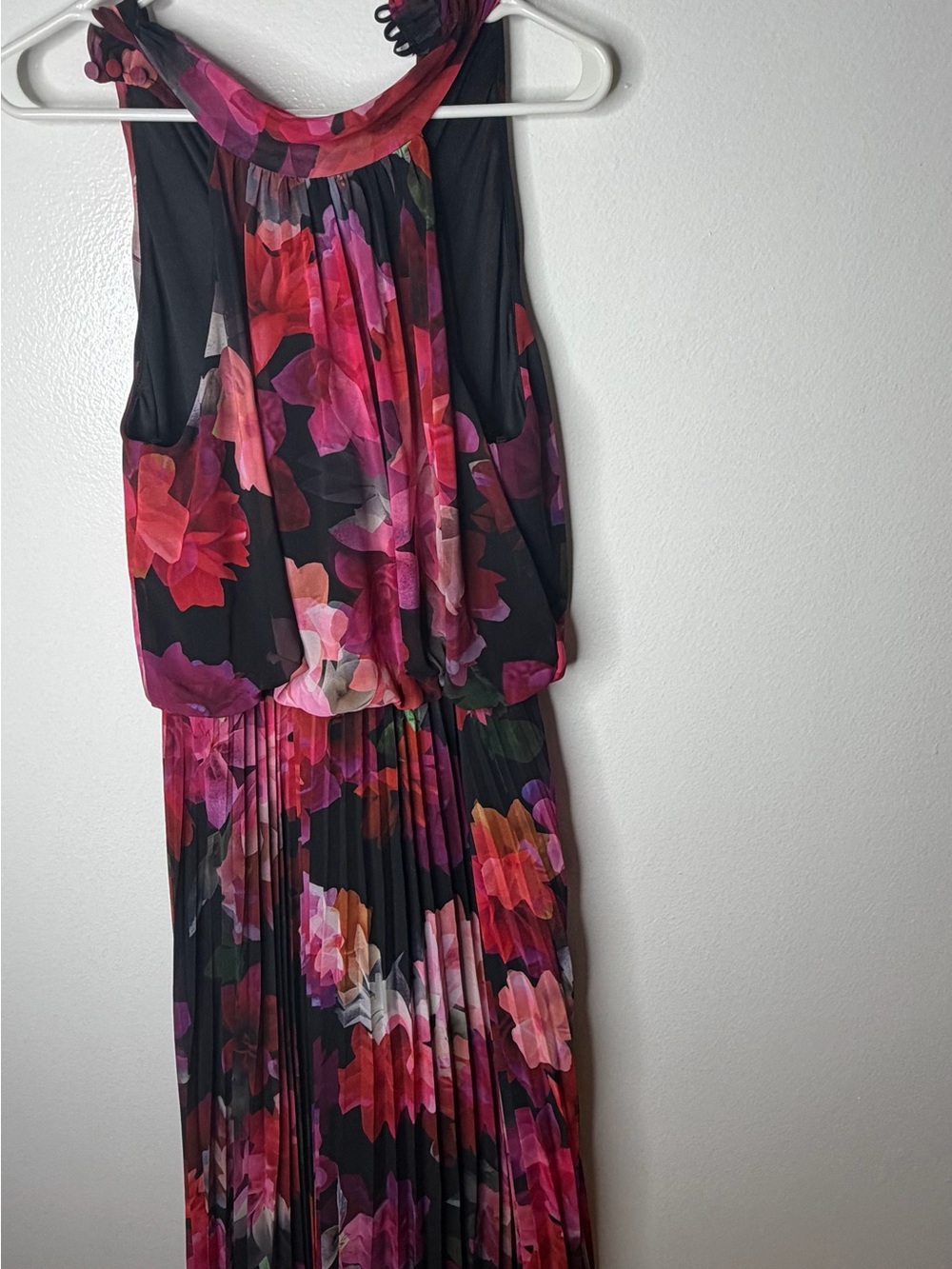 Betsey Johnson Black Maxi Dress with Pink and Red Floral Print